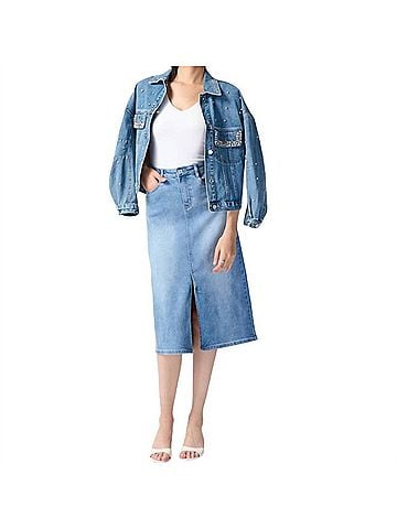 Joseph Ribkoff Knee-Length Denim Skirt in Blue (view 2)