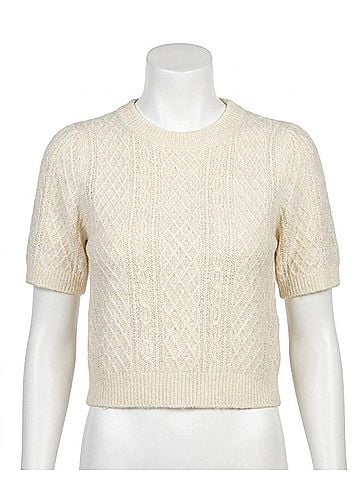 Lilla P Cropped Cable Sweater in Ivory (view 1)