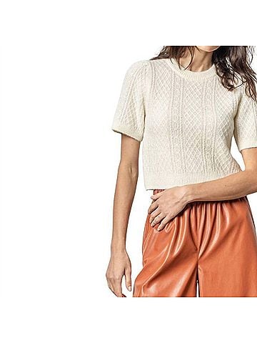 Lilla P Cropped Cable Sweater in Ivory (view 2)
