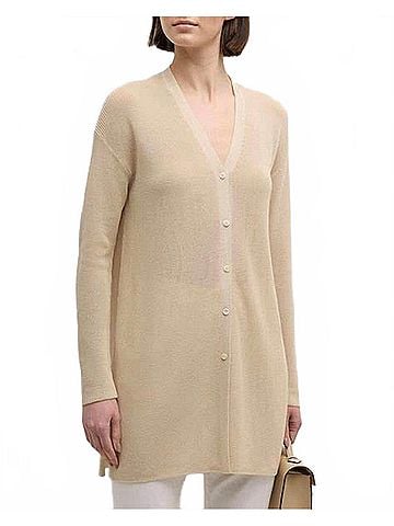 Lafayette 148 New York Ribbed Side-Slit Cotton Cardigan in Pebble (view 2)