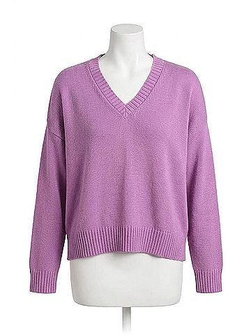 Minnie Rose Cotton Cashmere Boxy V-Neck Sweater in Purple Heart (view 1)