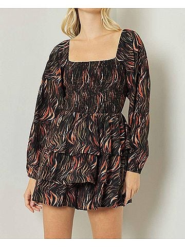 Entro Square Neck Long Sleeve Tiered Romper (view 2)
