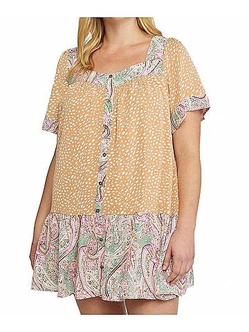 Entro Mixed Print Square Neck Dress - Plus (view 2)