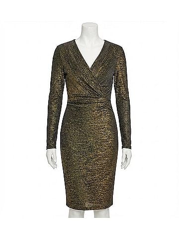 Calvin Klein Metallic Faux Wrap Sheath Dress (view 1)
