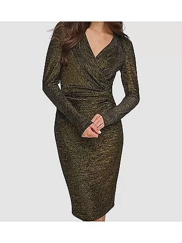 Calvin Klein Metallic Faux Wrap Sheath Dress (view 2)