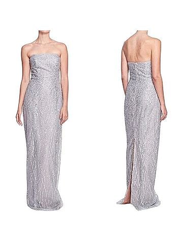 Marchesa Marchesa Notte Strapless Beaded Glitter Maxi Column Gown Cocktail Dress (view 2)
