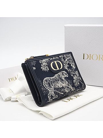 Christian Dior Christian Dior Dior Toile de Jouy Reverse Jacquard 30 Montaigne Dahlia Wallet S2197UNJR_M928, Bifold in Navy and White Cotton Leather, Women's (view 2)
