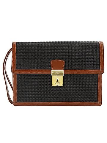 Bally Bally BALLY B logo clutch bag, PVC x leather, black, flap, logo, men's. (view 1)