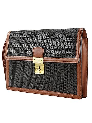 Bally Bally BALLY B logo clutch bag, PVC x leather, black, flap, logo, men's. (view 2)