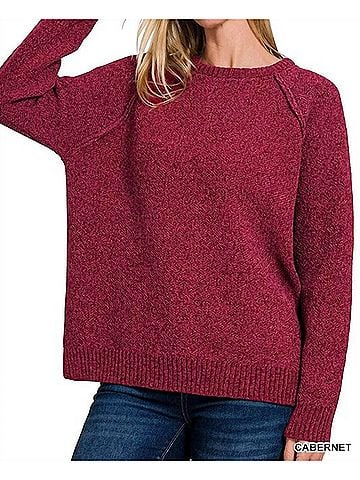 Zenana Chenille Raglan Sweater in Cabernet (view 2)