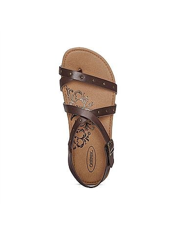 Aetrex Women's Lauren Quarter Strap Sandal in Coffee (view 2)