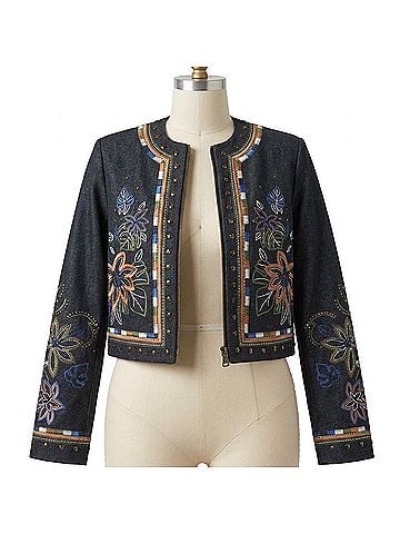 Ramy Brook Mav Embroidered Denim Jacket in Dark Indigo (view 1)