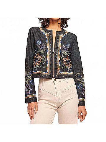Ramy Brook Mav Embroidered Denim Jacket in Dark Indigo (view 2)