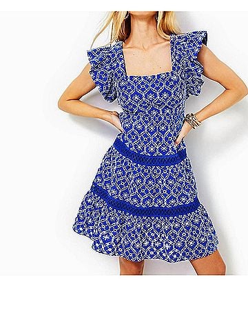 Lilly Pulitzer Morrie Ruffle Sleeve Eyelet Dress in Blue Grotto Flutter Eyelet (view 2)