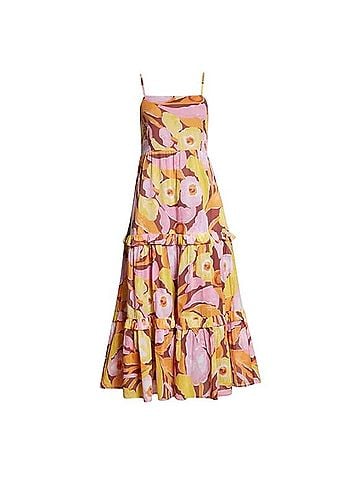 Banjanan Hazel Organic Cotton Midi Euphoric Bloom Paprika Casual Dress (view 1)