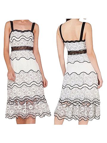 Foxiedox Lumma midi dress black white floral lace overlay tiered  Cocktail Dress (view 2)