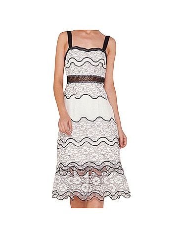 Foxiedox Lumma midi dress black white floral lace overlay tiered  Cocktail Dress (view 1)