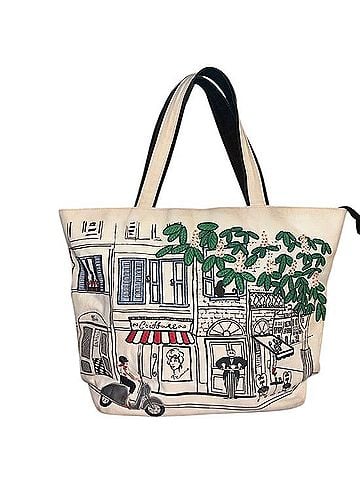 Lulu Guinness London Embroidered Café Scene Canvas Tote Bag Tote (view 1)