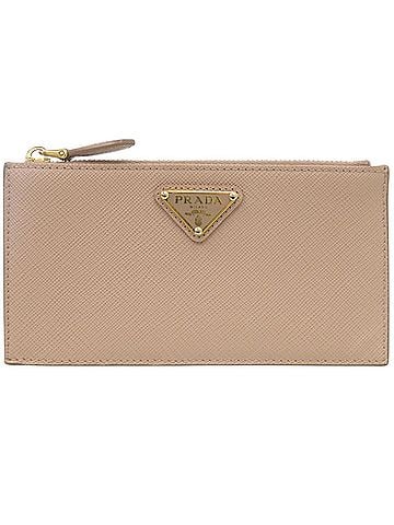 Prada Prada Saffiano Triangle Leather Beige Fragment Case Wallet 0574PRADA (view 1)