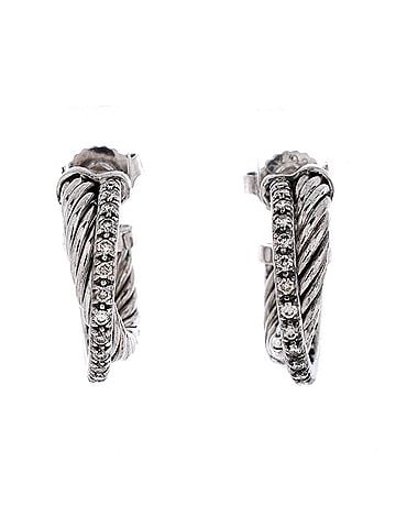 David Yurman Crossover Hoop Earrings Sterling Silver with Diamonds Small (view 1)