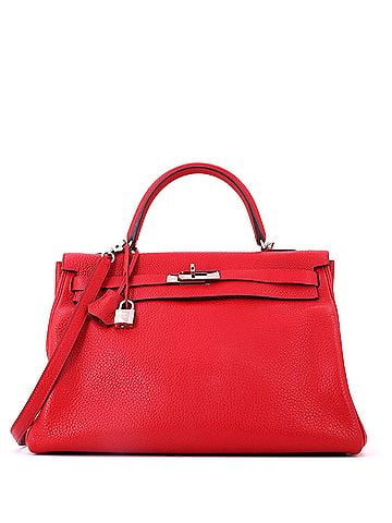 Hermès Kelly Handbag Red Clemence with Palladium Hardware 35 (view 1)