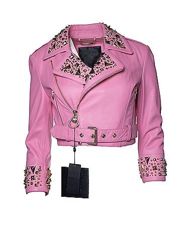 Philipp Plein Philipp Plein, Pink Disney cropped leather biker (view 1)