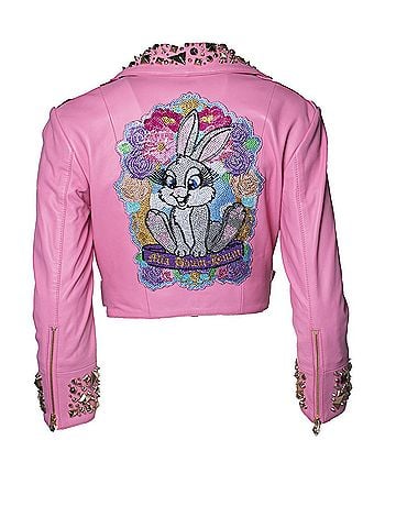 Philipp Plein Philipp Plein, Pink Disney cropped leather biker (view 2)