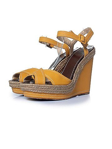Christian Louboutin Christian Louboutin, ochre leather wedge sandals (view 1)