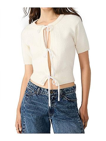Steve Madden Sereia Front-Tie Cardigan in Cream (view 2)