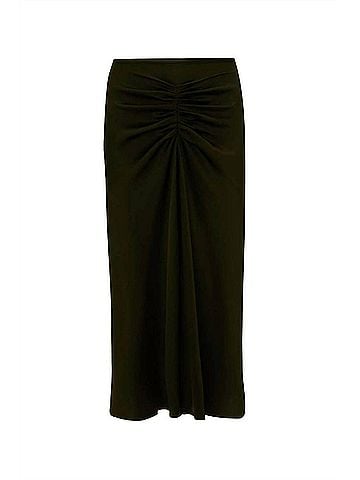 Victoria Beckham Gathered Waist Midi Skirt in Dark Olive (view 1)