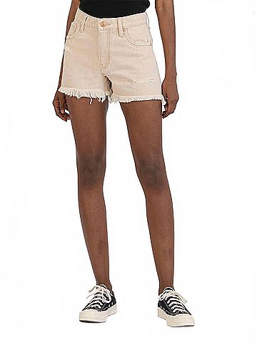 Kut from the Kloth Jane High Rise Long Jean Short in Tan (view 2)