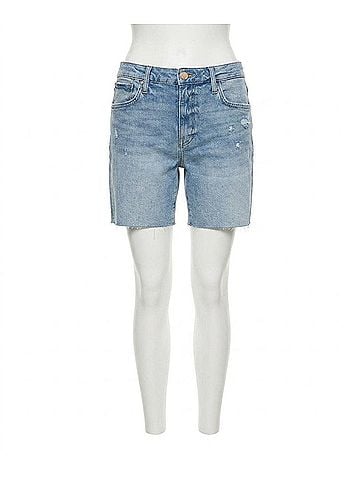 Kut from the Kloth Hailey High Rise Denim Shorts Medium Wash Distressed Raw Hem in Blue (view 1)