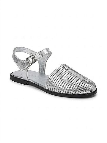 Free People Women's Frankie Fisher Flat Sandals in Silver (view 1)