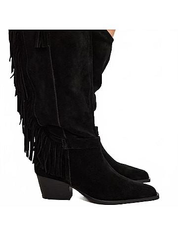 Free People Women's Faith Fringe Western Boots in Black Suede (view 1)