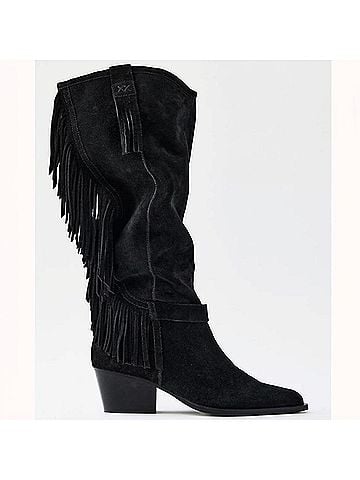 Free People Women's Faith Fringe Western Boots in Black Suede (view 2)