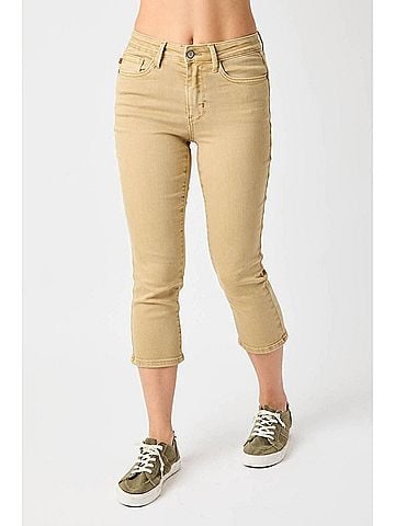 Judy Blue Avahigh Rise Garment Dyed Capri in Khaki (view 2)