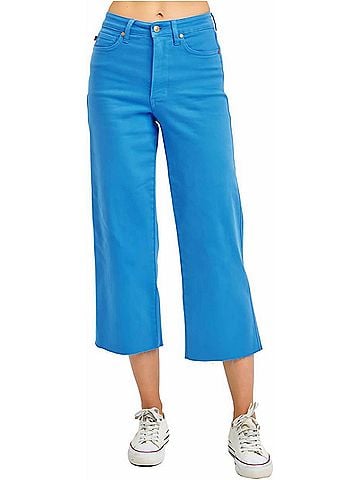 Judy Blue High Rise Control Top Wide Leg Crop Jeans in Sky Blue (view 2)