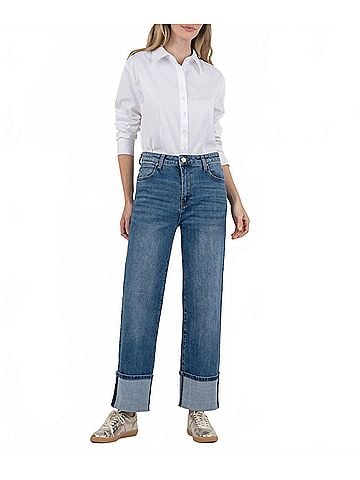 Kut from the Kloth Sienna High Rise Wide Leg Roll Up Jeans in Alert (view 2)