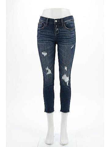 Judy Blue Bootyfull Distressed Side Slit Skinny Jeans - Plus in Dark Blue (view 1)