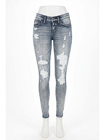 Judy Blue Booytfull Wash Out Destroyed Skinny Jeans - Plus in Blue (view 1)