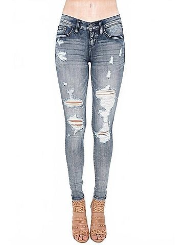 Judy Blue Booytfull Wash Out Destroyed Skinny Jeans - Plus in Blue (view 2)