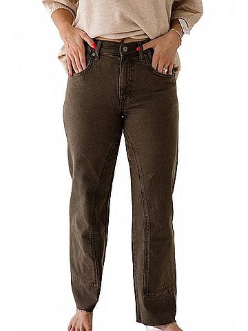 Free People We The Free Risk Taker Mid Rise Straight Jeans in Workwear Brown (view 2)