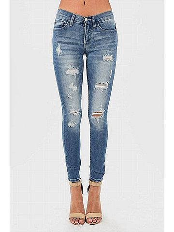 Judy Blue Bootyfull Destroyed Skinny Jean - Plus in Blue (view 2)