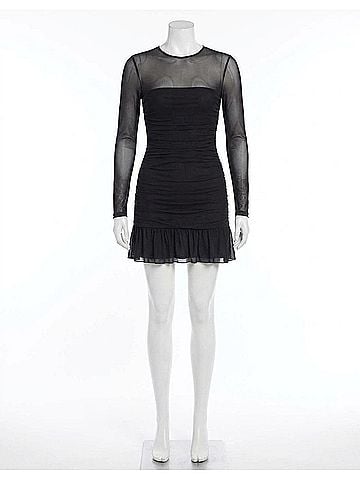 Amanda Uprichard Mesh Long Sleeve Kiana Dress in Black (view 1)