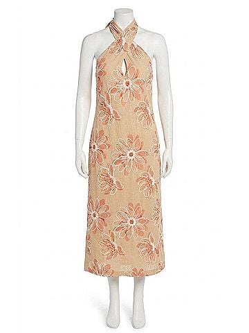 Ramy Brook Aiden Embroidered Halter Midi Dress in Natural Fleur (view 1)