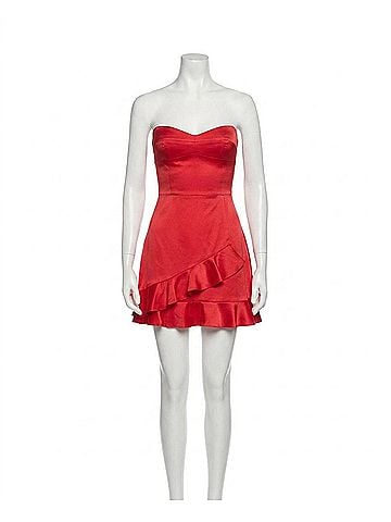 Amanda Uprichard Magnolia Ruffled Silk Strapless Mini Dress in Red (view 1)