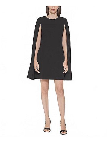 Calvin Klein Sleeveless Cape-Detail Scuba-Crepe Sheath Dress in Black (view 2)