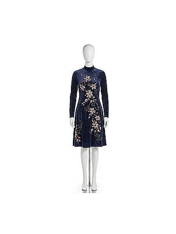 Johnny Was Women's Corinthe Velvet Mock Neck Dress in Blue (view 1)