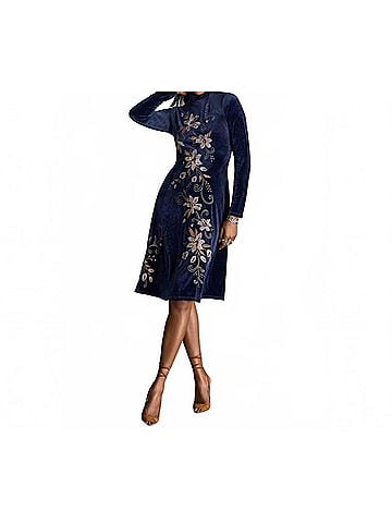 Johnny Was Women's Corinthe Velvet Mock Neck Dress in Blue (view 2)