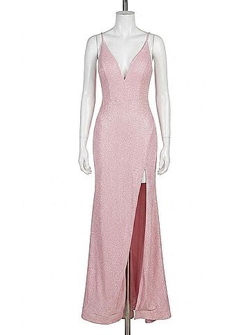 Jovani V-Neck Glitter Gown in Blush (view 1)
